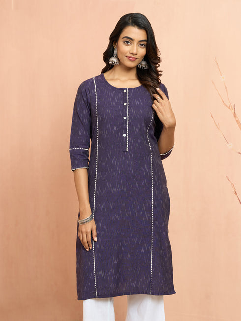 Women's Purple Cotton Ikkat Kurta